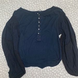 FREE PEOPLE Navy Long Sleeve Henley